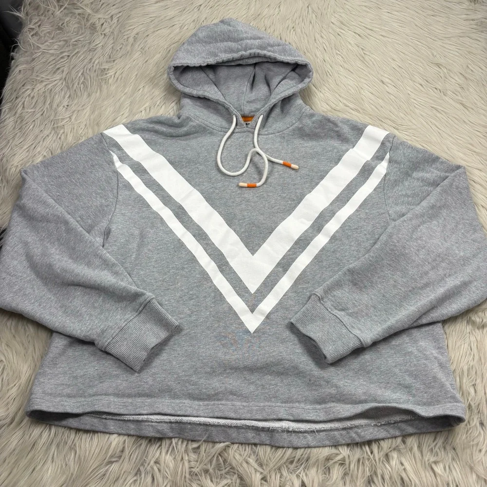 Tory Sport Women's S Oversized Gray French Terry Chevron Hoodie Athleisure